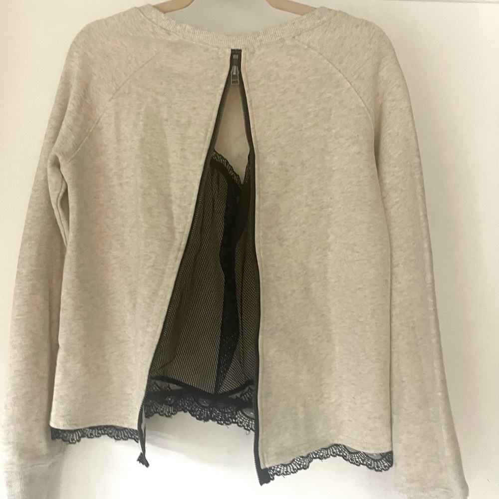 Pam & Gela heather grey sweatshirt with lace lem, zip back, thumbholes, XS/P - Picture 9 of 13